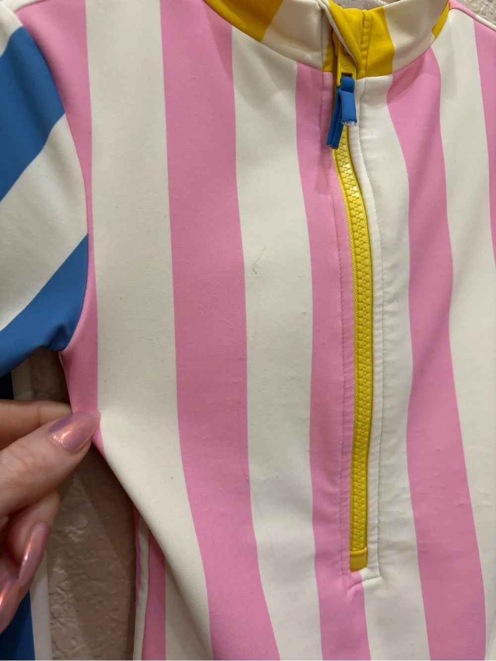 Mini Boden Long-Sleeved Swimsuit Pastel Stripes Sz 5-6Y Coastal Preppy